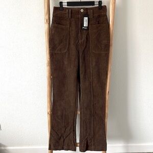 NWT Nasty Gal Paneled Cut Cord Flare Pants Chocolate 0080